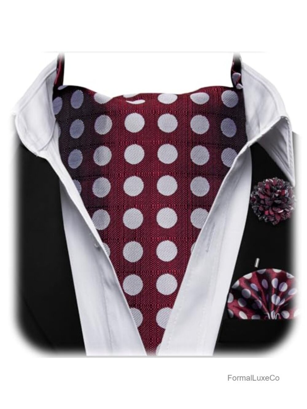 Silk Ascot Tie and Pocket Square Set with Lapel Pin - Paisley Floral Cravat